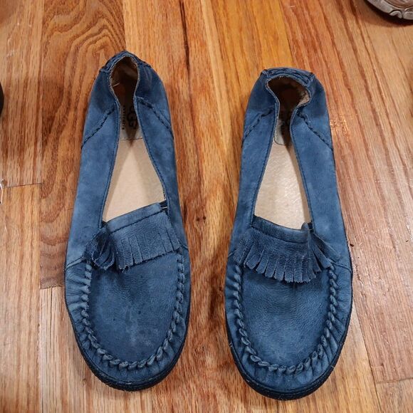 UGG Marrah Women’s Moccasins‎ Blue Suede Fringe Slip-On Loafers Size 9.5 - Picture 1 of 12